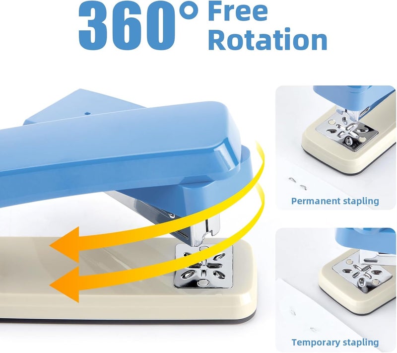 EZWORK Deli/ Swing-Arm Swivel Stapler, 25 Sheets Capacity, 360 Degree Rotate Desk Staplers with 1000 Staples for Booklet or Book Binding, Blue+White - Image 3